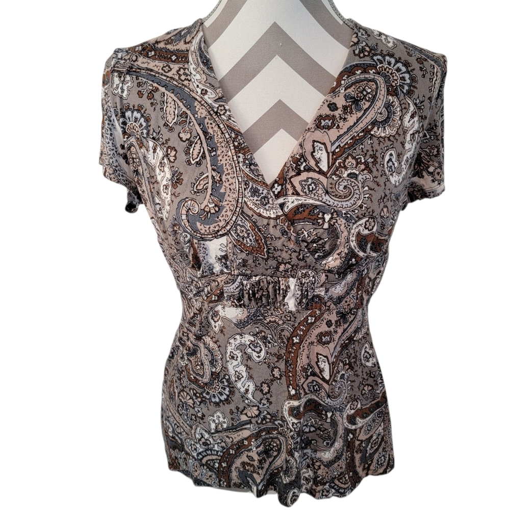 Vintage Y2K Cleo Babydoll Empire Waist Paisley V-Neck Womens Top Size M 90s
